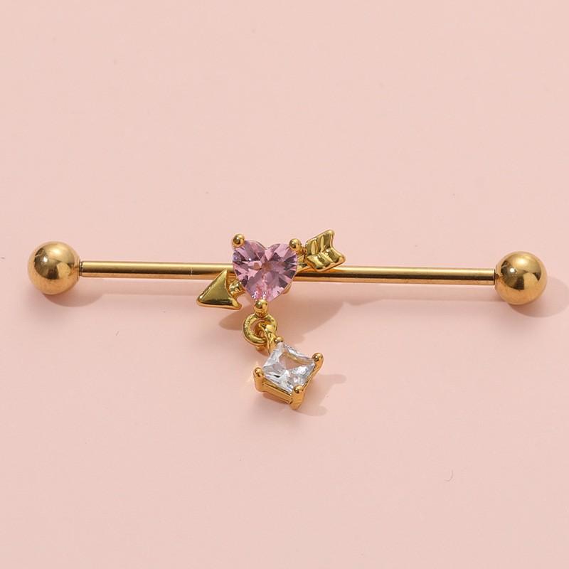 Stainless Steel Long Ear Bridge Piercing Jewelry With Small Gold Snake Bee Double Holes