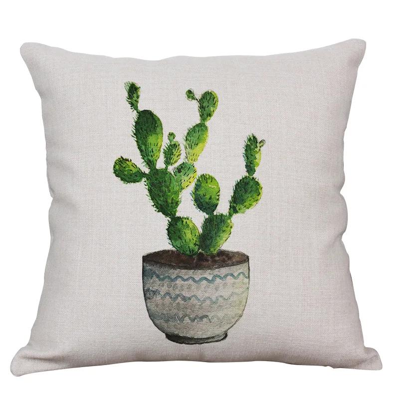 Nordic Simple Fresh Cactus Succulent Pot Linen Pillowcase 18X18In Home Decoration Short Plush Pillow Cover 45X45Cm Cushion Cover
