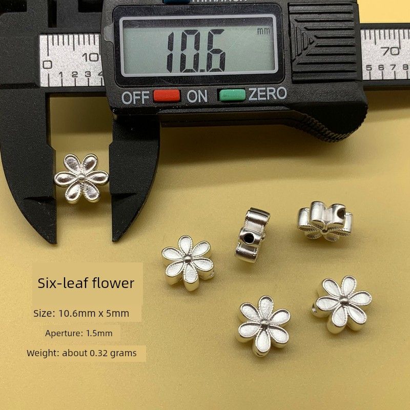 

Arrival Pure Silver 999 Sterling Silver Spacer Beads Accessories Woven Bracelet DIY Ornament Elbow Carp Carrying Strap 3D Hard Silver Horizontal Wear Ya Ya six-leaf flower