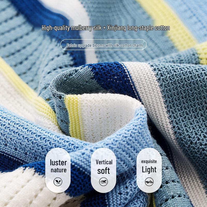 Zhaojun Women's Striped Mulberry Silk Blend Knit T-Shirt