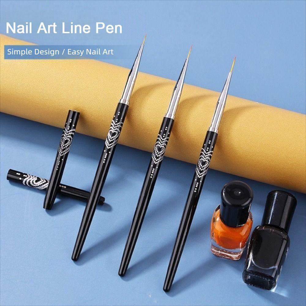 Black Color Nail Art Liner Brush Metal Handle Nail Drawing Pens UV Gel Application