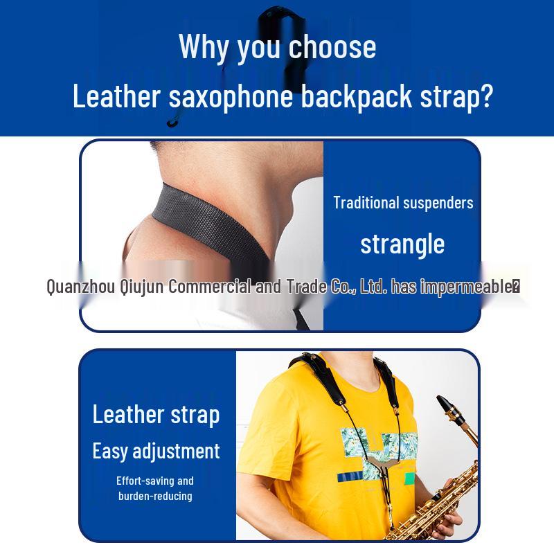 Adjustable Leather Double Shoulder Saxophone Strap for Alto, Tenor & Soprano - Suitable for Adults & Children