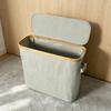 Foldable Bamboo Laundry Hamper with Lid - Oxford Cloth Dustproof Storage Basket