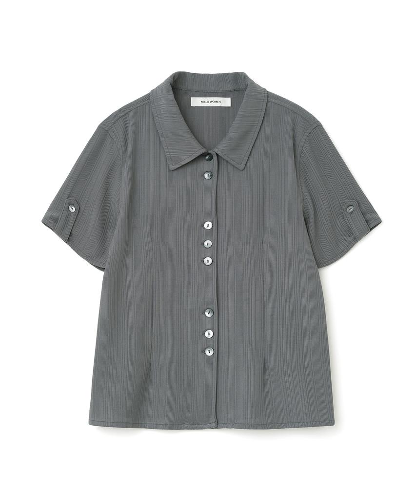 MILLO WOMEN Pleated Short Sleeve Shirt [Charcoal Gray]