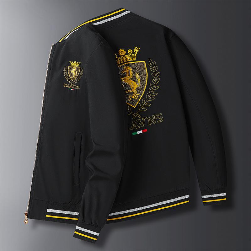 

Мужская куртка с вышивкой на весну и осень, мужская трендовая молодежная красивая модная бейсбольная куртка, тонкая куртка 5XL чёрный