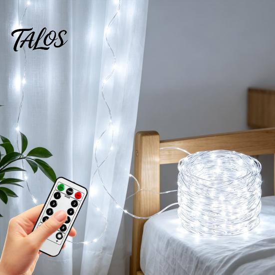 Outdoor Copper Wire Lights Fairy with Remote, 8 Modes 10-Level Dimming Timer, Waterproof Indoor DIY Craft Lighting Battery Operated String for