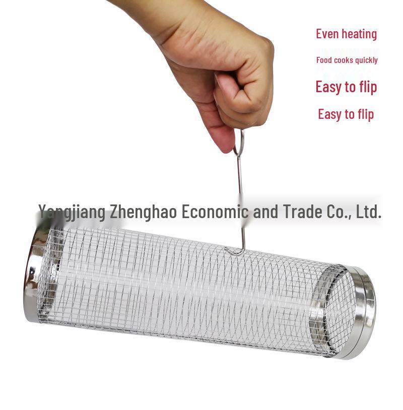 304 Stainless Steel BBQ Cage Cylinder Grill Smoker Mesh Basket - In Stock