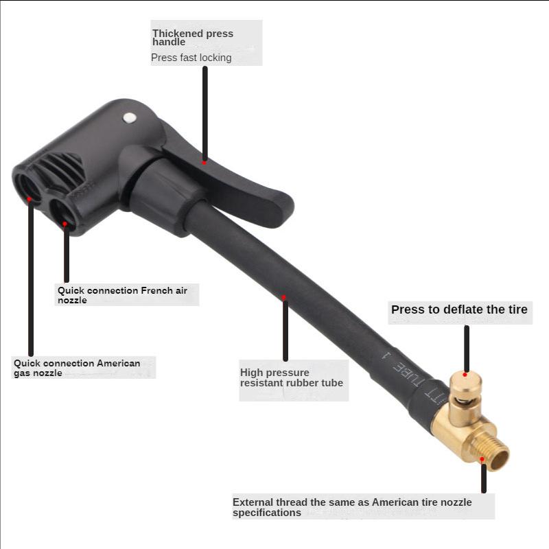 Car Mounted Inflation Pump Extension Pipe Nozzle Adapter with Air Release Hose for Quick Connection To Tire Nozzle