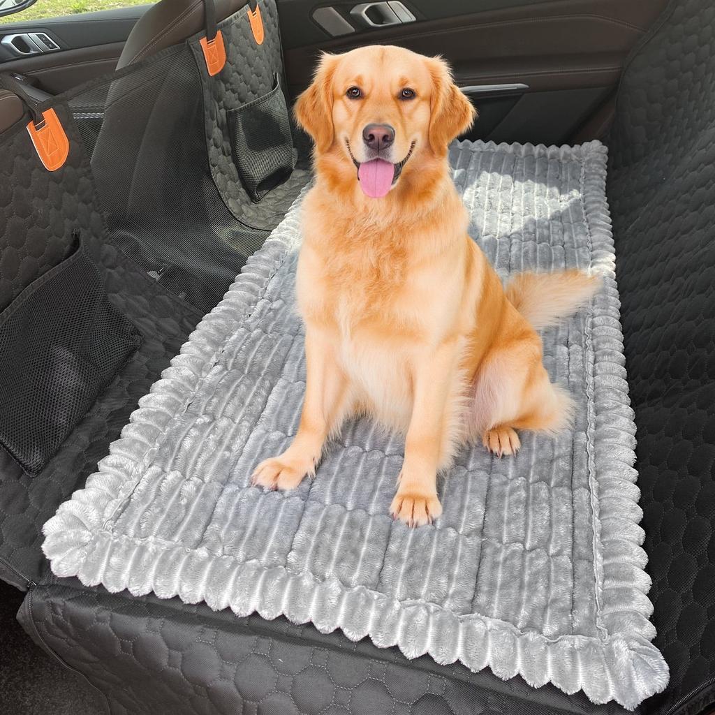 Backseat Pet Bed Mat, Dog Bed for Car Back Seat, Non-Slip Furry Dog Covers Pet Mat, Fit for Backseat Extenders and Seat Covers