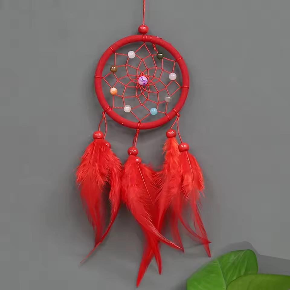 Ihomer 1pcs Retro Dream Catcher Wind Chimes Home Hanging Craft Ornament Circular Dreamcatcher Ornament Car Hanging Wall