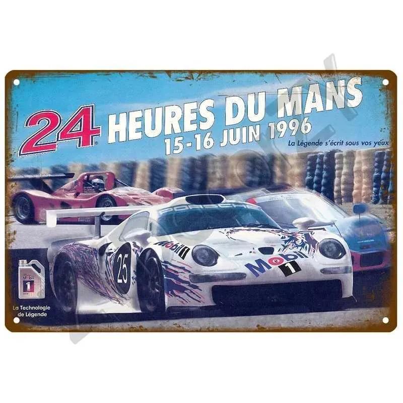 24H Lemans Racing Competition In 1999 Metal Tin Logo Decoration Retro Wall Panel Poster Ic Tinplate Plaid Garage Bar Decoration