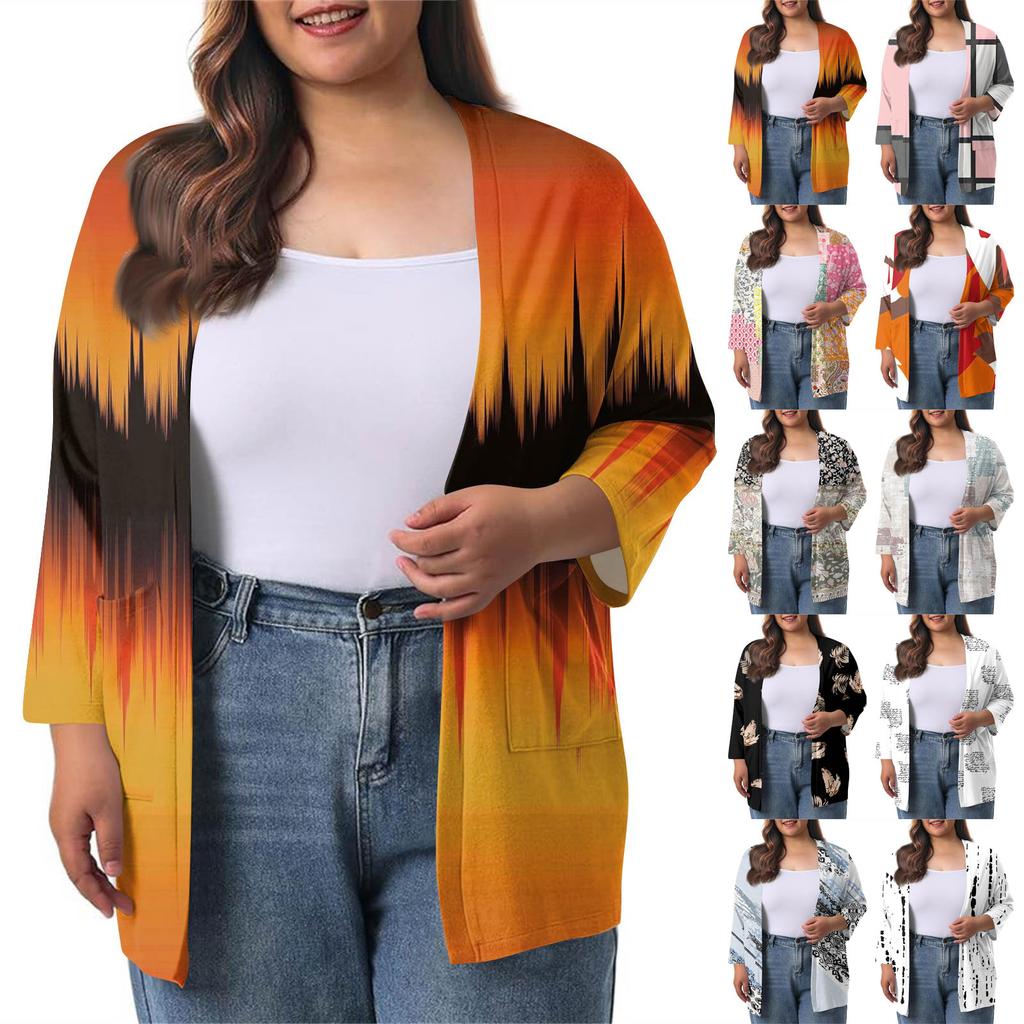 Women's Fall And Winter Fashion Casual Soild 3/4 Sleeve Mid-Length Cardigan Jacket