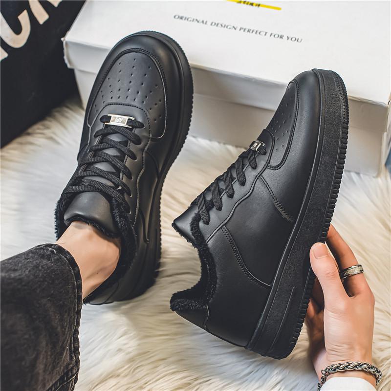 Winter board shoes couple cotton shoes little white shoes low-top leather surface velvet and cotton warm large size casual shoes