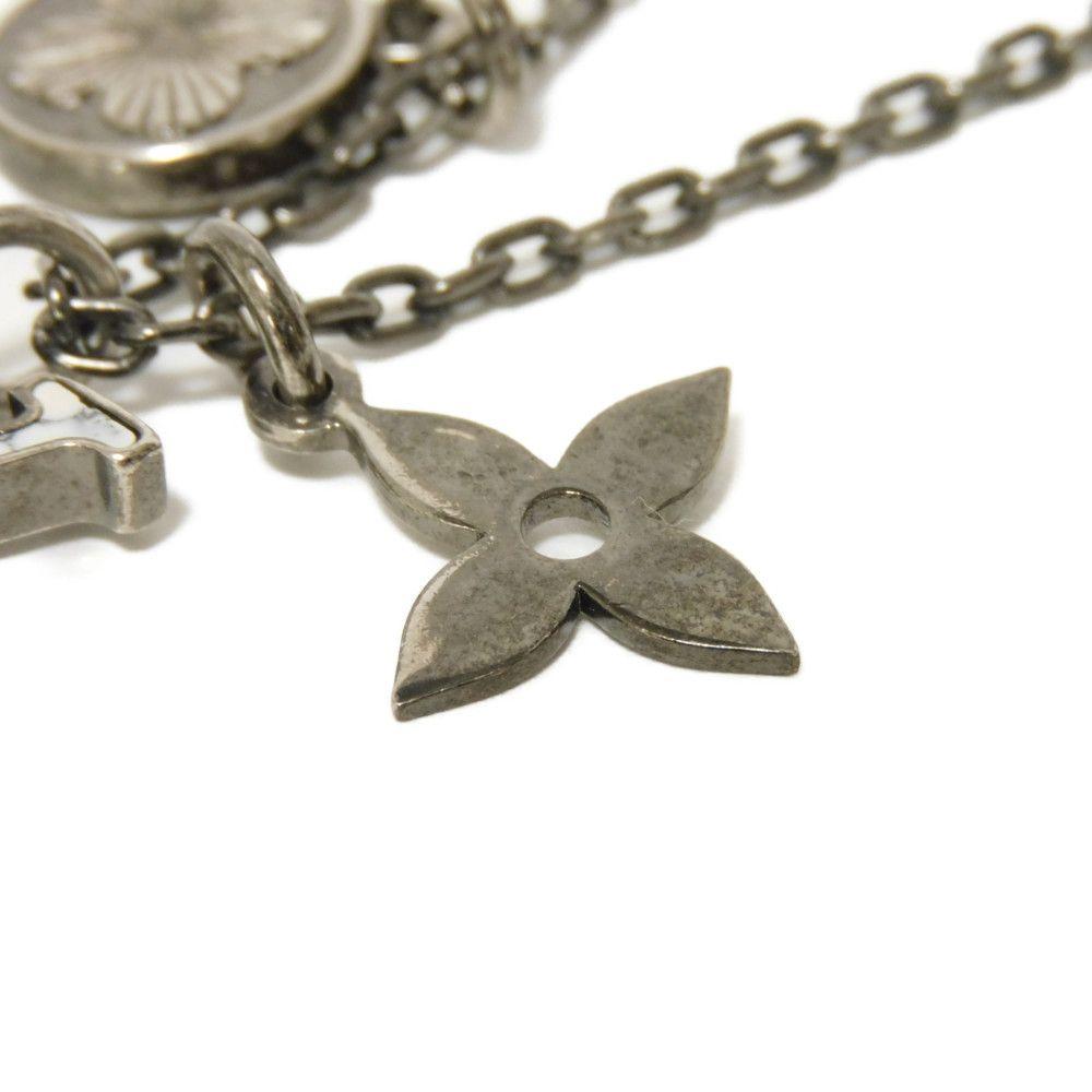 Used LV Initial Pendant 12564 M00317 7984 Synthetic Stone Aged Gunmetal Monogram Flower Stone White Men's from Japan