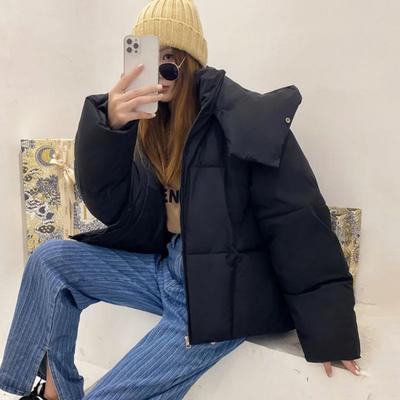 Ponadgabarytowa damska kurtka zimowa krótkie parki z kapturem Casual Solid Color zagęścić ciepłą bawełnianą odzież wierzchnią rozdymkowane płaszcze damskie