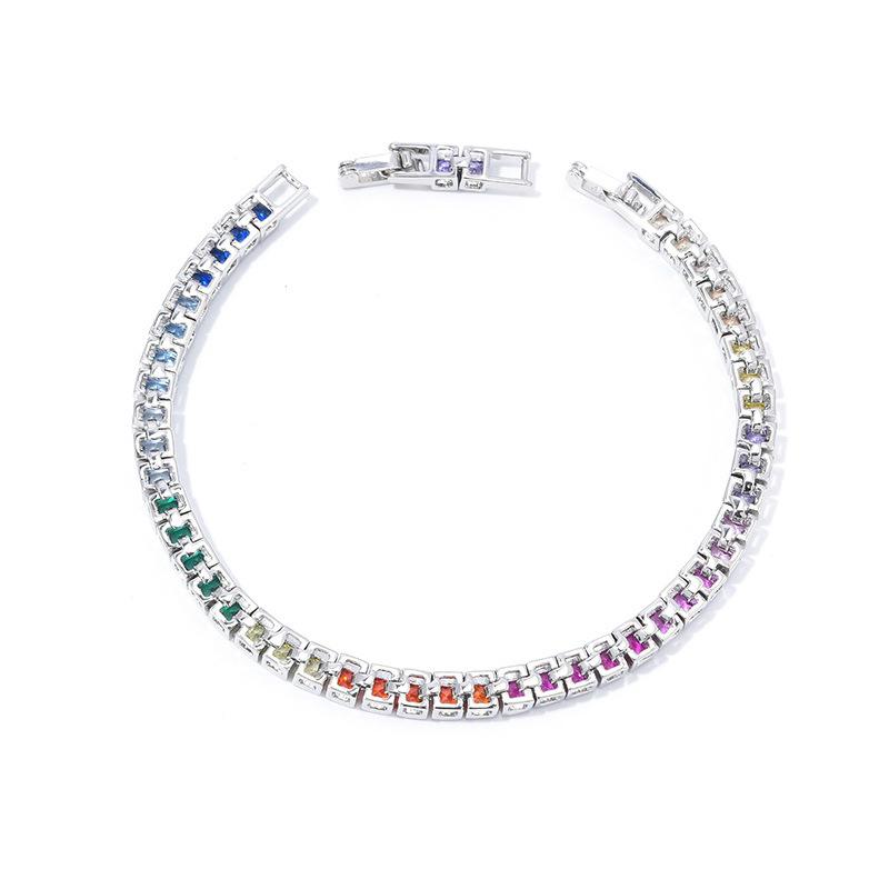 Princess Fang Gradual Change Color Gemstone Rainbow Full Diamond Chain Plated Platinum Color Sapphire Zircon Temperament Bracelet Women