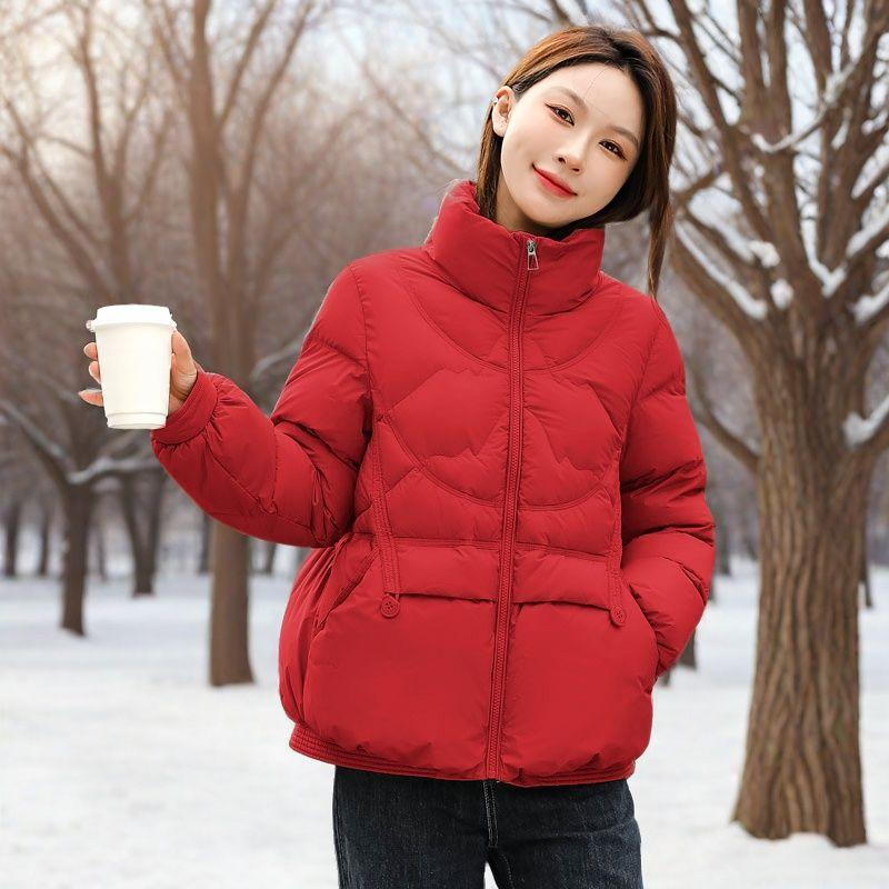 Chaqueta de Algodón Elegante y Adelgazante para Mujeres Petite, Ligera y Cálida, Diseño de Cuello Alto