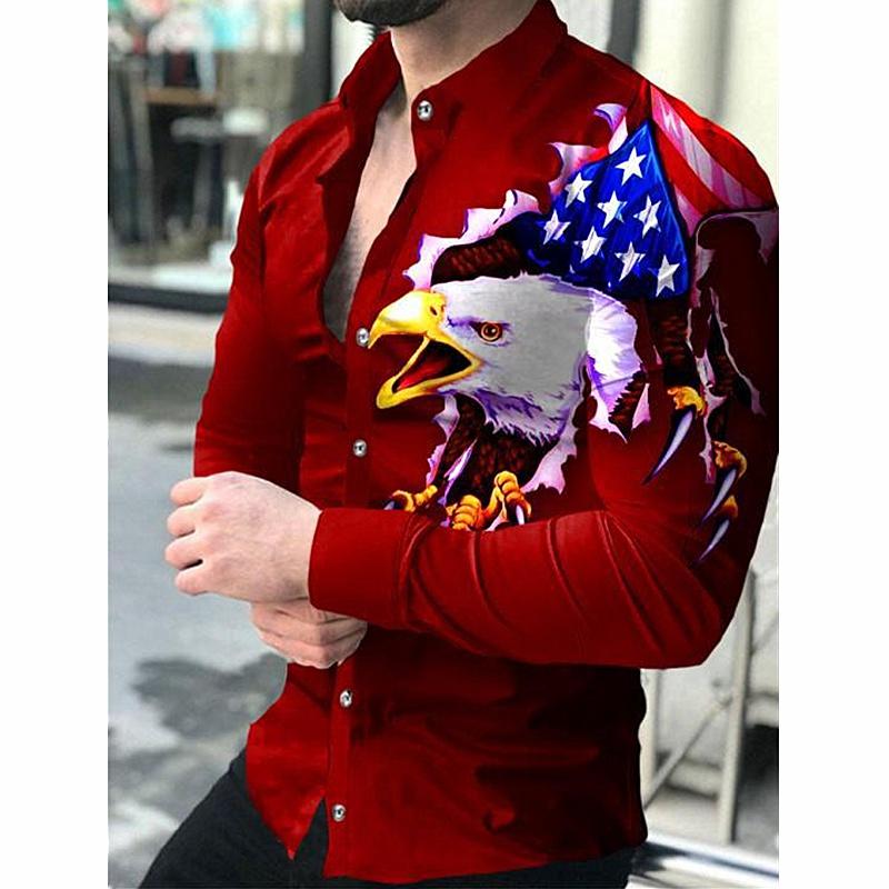 2026 European and American New Style Men s Fashion Printed Animal Print Long-sleeved Shirts, Men s Casual Tops. S красный