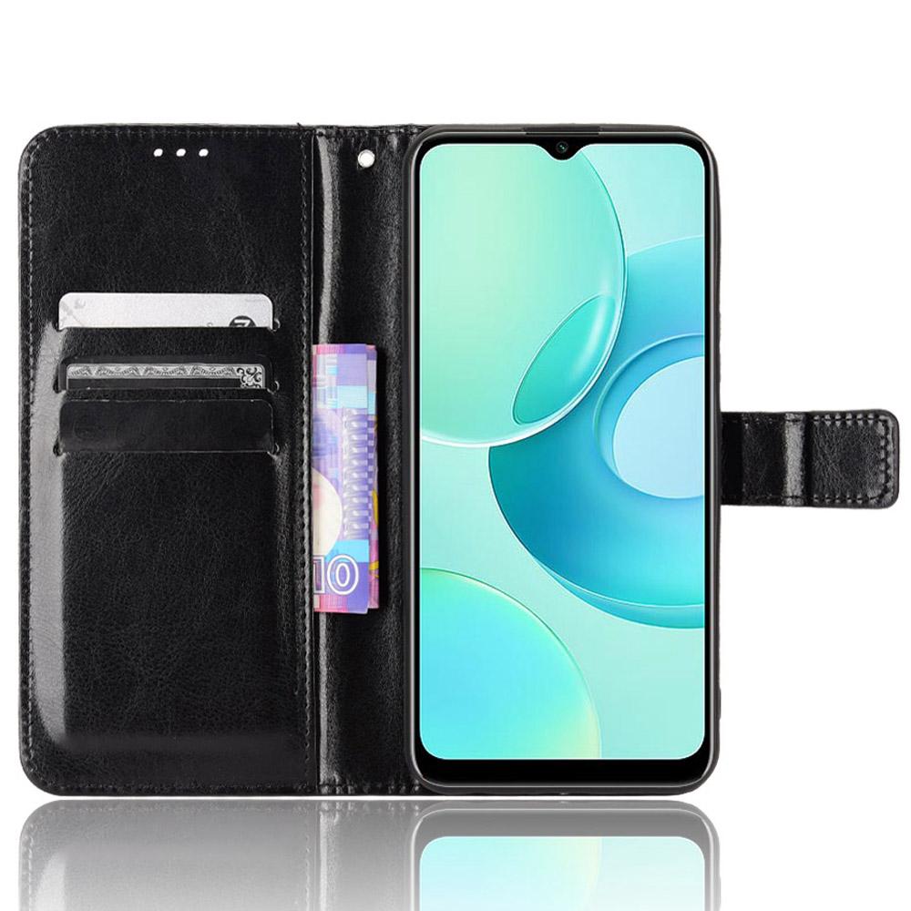 

For Wiko T10 4G Phone Stand Wallet Case Crazy Horse Texture PU Leather Cover Protective Shell Black
