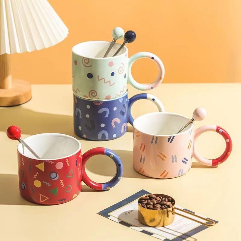 Ins Style High Value Mug Creative Cute Drinking Cup Girls Ceramic Cup Office Couple Coffee Cup