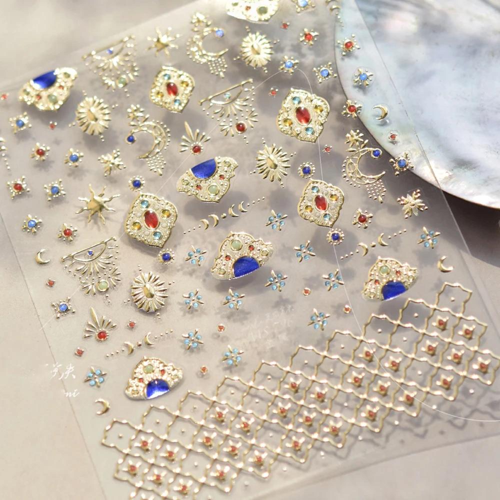 Bohemian Pattern Colorful Love Moon Pearl Crystal Rhinestone 5D Nail Art Sticker Self Adhesive Decoration Manicure Decal