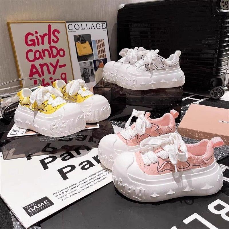 Big head small man muffin thick sole white shoes women's casual board shoes versatile letter printing heightening bread shoes