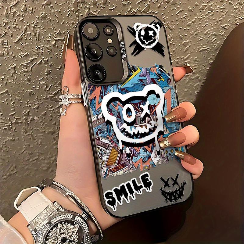 

Чехол для телефона с мультяшным медведем в стиле граффити для iPhone 17 16 15 14 13 12 11 Pro Max Plus, противоударная матовая задняя крышка iPhone 16 чёрный