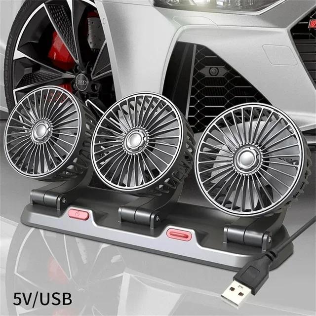 Car Fan Three-Head Automotive Electric Fan USB/12V/24V Fan 2 Speeds Car Silent Fan for Truck Car SUV RV Tent Auto Vehicles