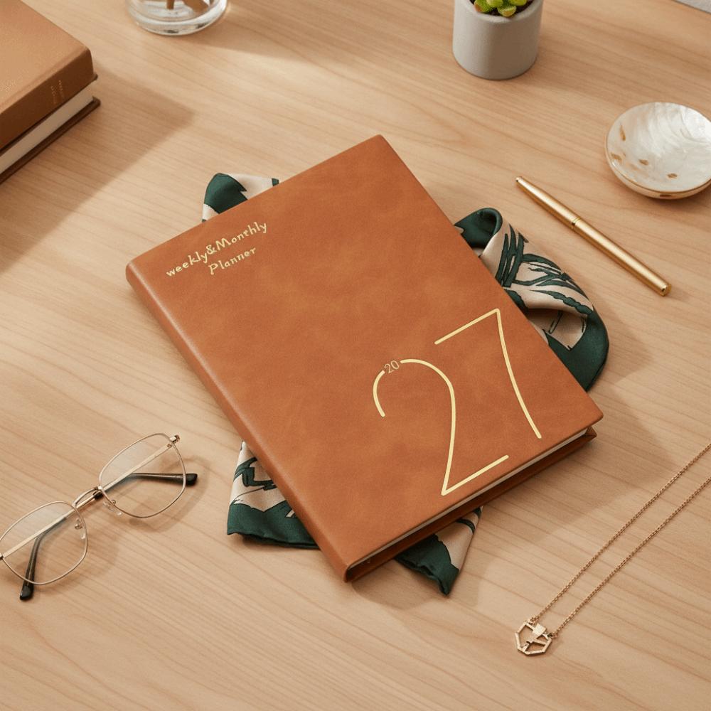 PU Leather Cover 2027 Planner Notebooks Wear-resistant Daily/Weekly/Monthly Agenda Book  School