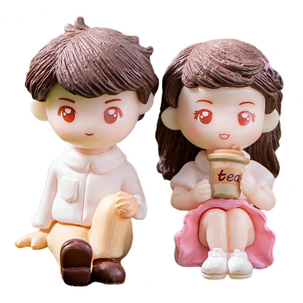 Couple Ornaments Miniature Adorable Cartoon Couple Ornaments Figurines for Fairy Gardens Dollhouses Lovely Resin Desk Garden белый
