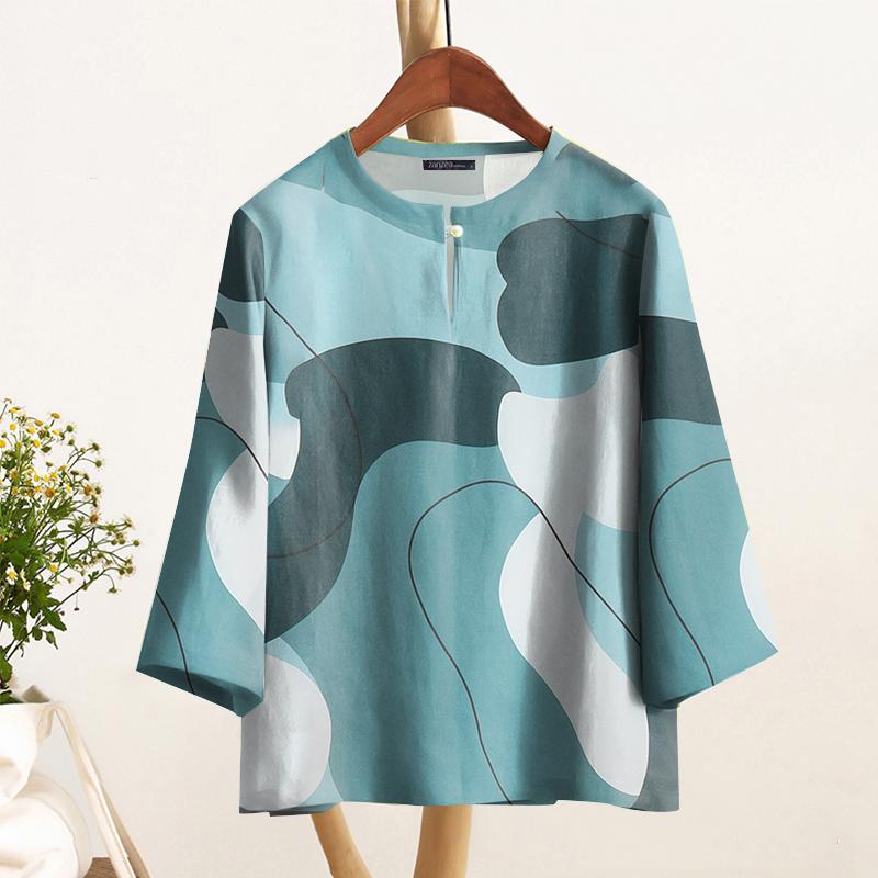 

ZANZEA Женская повседневная блузка свободного кроя с геометрическим принтом и рукавом 3/4 M