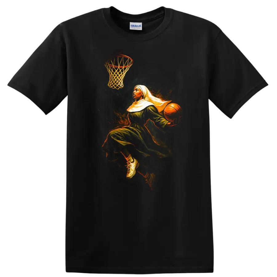 Basketball Nun Dunking Vintage Dark Urban Streetwear T Shirt w/ Tee