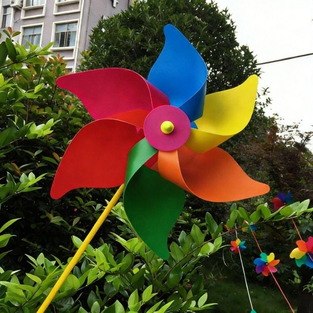 2pcs PVC Six Leaf Pinwheel Windmill Colorful Wind Windmill Wind Spinner  Garden Yard Art Decoration