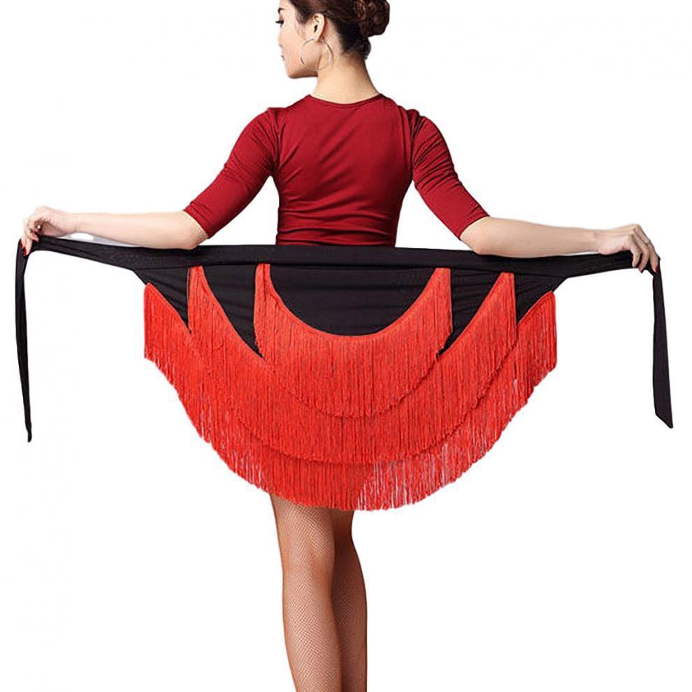 Women's Latin Dance Costume Apron Tassel Skirt with Hip Scarf for Practice & Performance