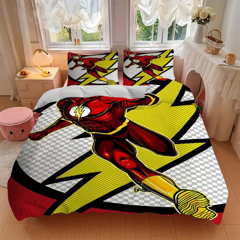 3pcs Flash superhero Duvet Cover Set, 1 Duvet Cover + 2 Pillowcases (No Insert), High-Definition Print for All Seasons,Durable yy251103065