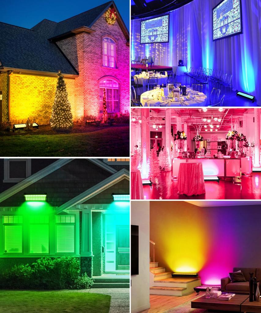 Set aus 2 120W RGB Flutlichtern, Bühnenlichtleiste - RGBCW Smarte Wallwasher-Leuchten mit 60 RGB-, 60 Warmweiß- und 60 Weiß-Farben, IP66 Wasserdicht DJ