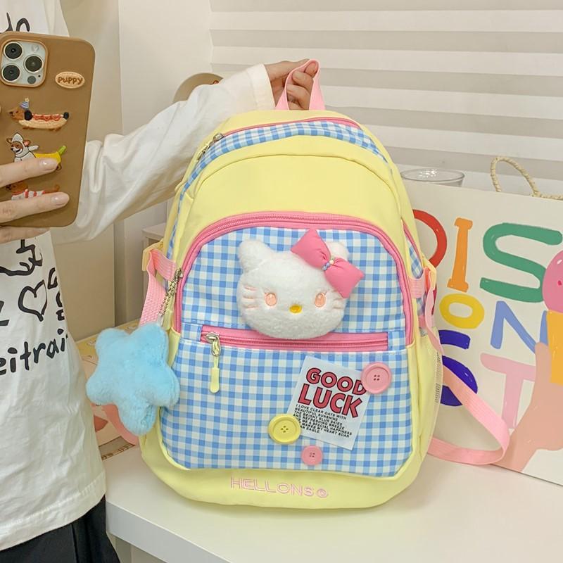 Schoolbag casual backpack new Japanese plaid cute large capacity backpack girl wind lightweight middle school student schoolbag