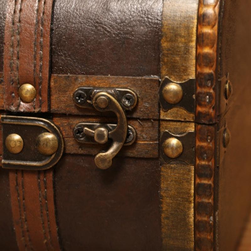Wooden Trunk Faux Leather Handle Carrying Case Portable Storage Container For Jewelry Cosmetics And Collectibles
