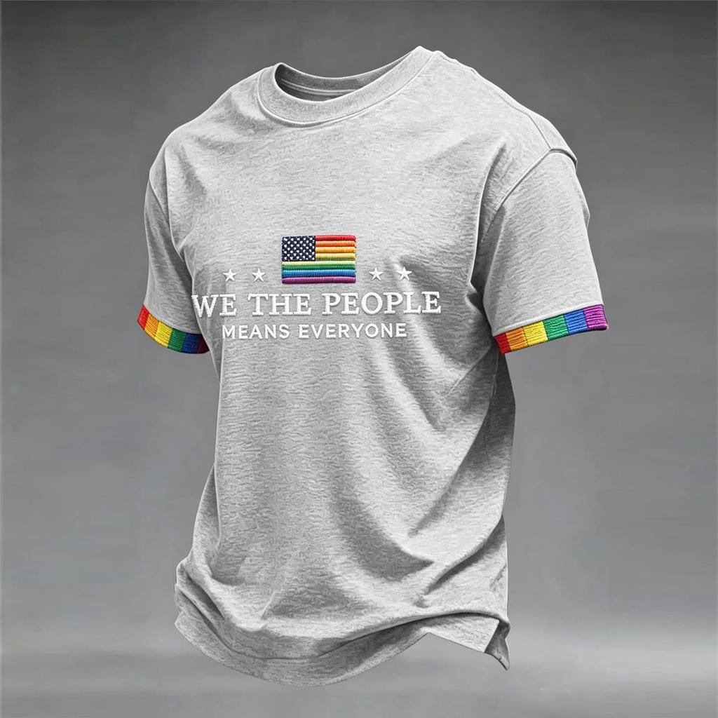 Unisex Short Sleeve Crew Neck T Shirt with We The Means Letter Print and Flag Graphic Casual Fit Top
