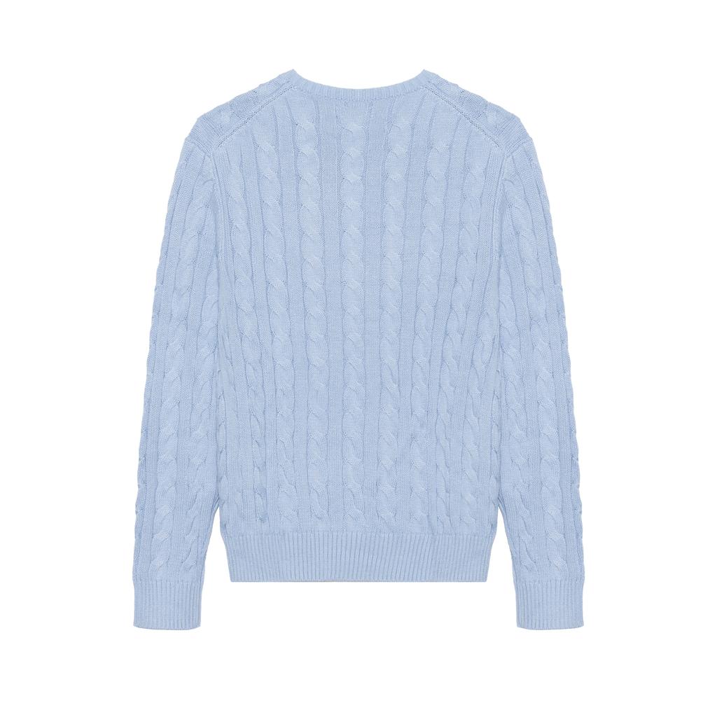 Polo Ralph Lauren Solid Color Crew Neck Cable Knit Pattern Printed Embroidered Slim Fit Long Sleeve Sweater Men sweater Light-Blue 710775885-503