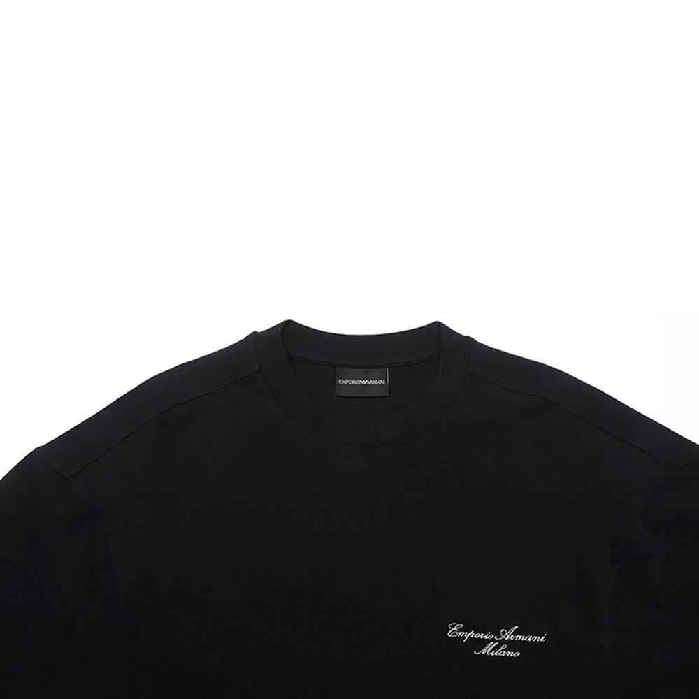 Emporio Armani SS25 Logo Embroidered Round Neck Loose Fit Short Sleeve T-Shirt Men Tops Dark-Blue EM001060-AF13715-UB118