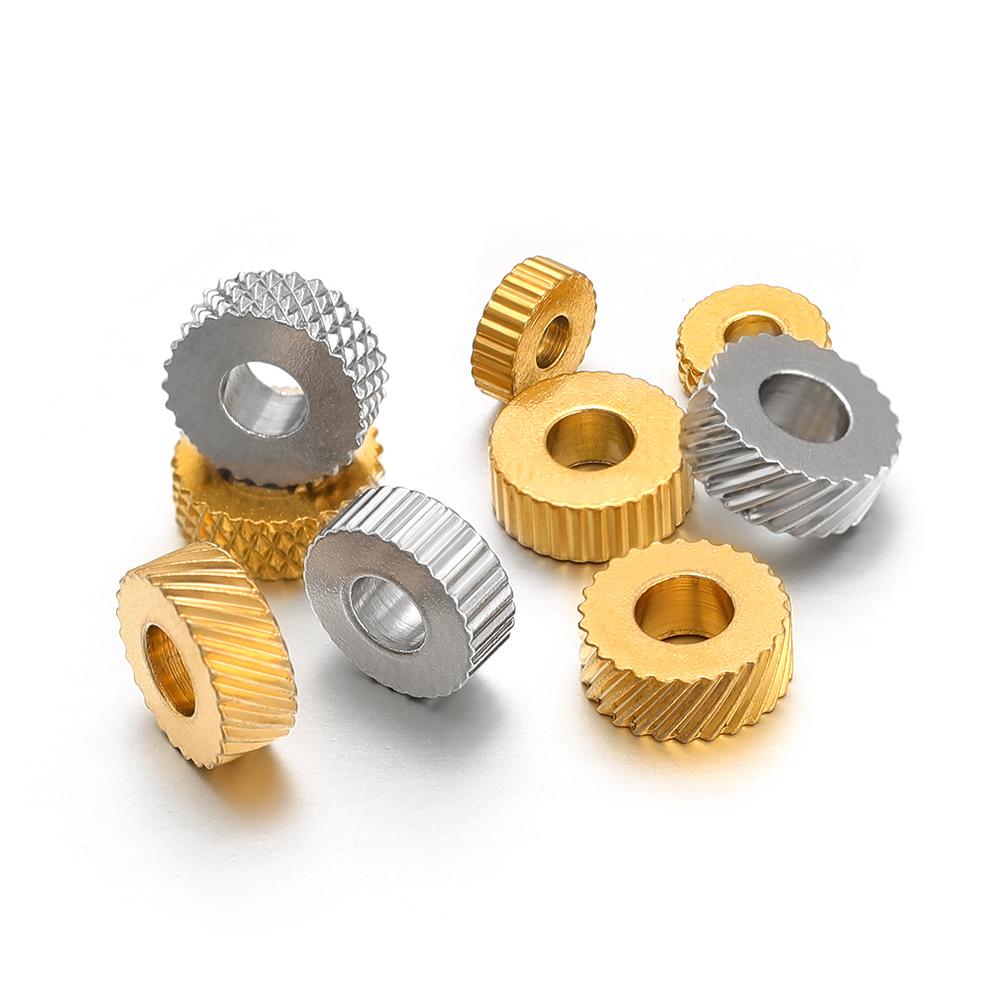 20Pcs Stainless Steel Gold Texture Flat Spacer Beads Loose Bead for DIY Bracelet Necklace Jewelry Making Charm Finding 4/5/6/8mm