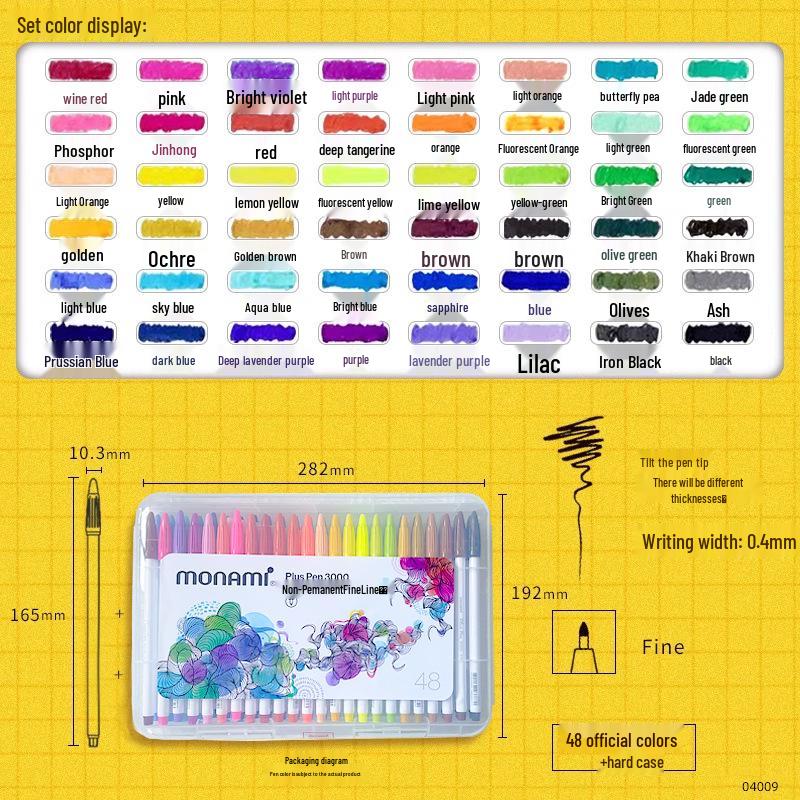 Mona Mei Plus 2022 Water-Based 60 Color Fiber Pen Set - White Barrel Liner Pen