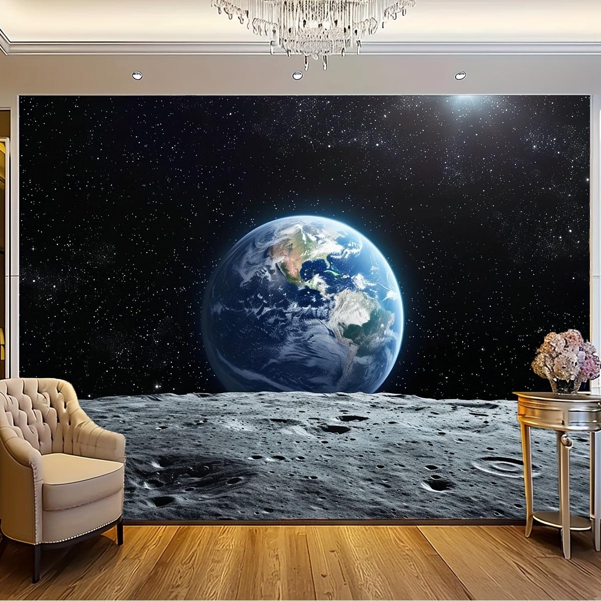 Outer space photography background - Earth and Moon surface design, starry night sky, polyester background banner 100x150cm