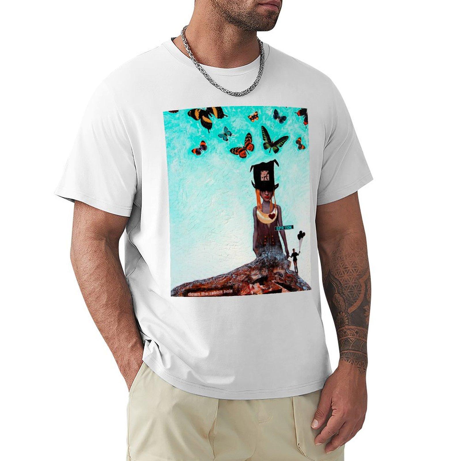 Down The Rabbit Hole Surreal Butterfly Landscape Art Print Tshirt Sun Protective Outdoor Tee Top S