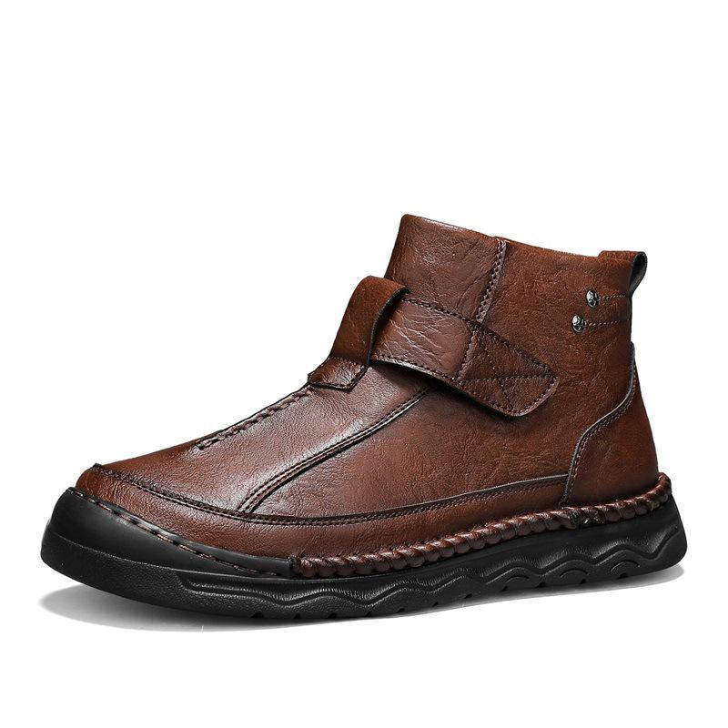 Men's Large Size Handmade Leather Martin Boots - Autumn Mid-top Outdoor Casual Shoes