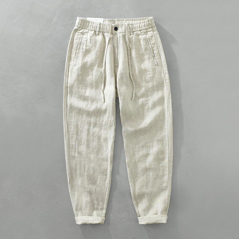 Men's Linen Drawstring Elastic Waist Long Pants - Casual, Loose, Breathable Beachwear