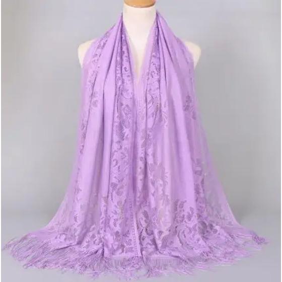 Elegant Women Cotton Polyester Floral Lace Scarf Shawl Tassels Party Wedding Lace Veil India Arab Muslim Hijabs Scarves