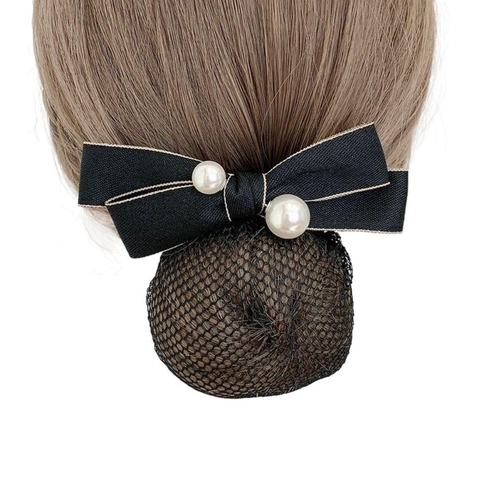 

Pearl Bowknot Spring Clip Korean Style Nurse Hair Clip Elegant Bun Snood Bank чёрный