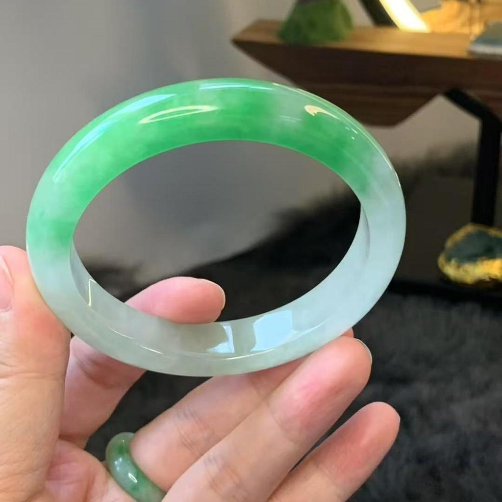 Certified Burmese Natural Icy Jadeite Round Bangle for Women